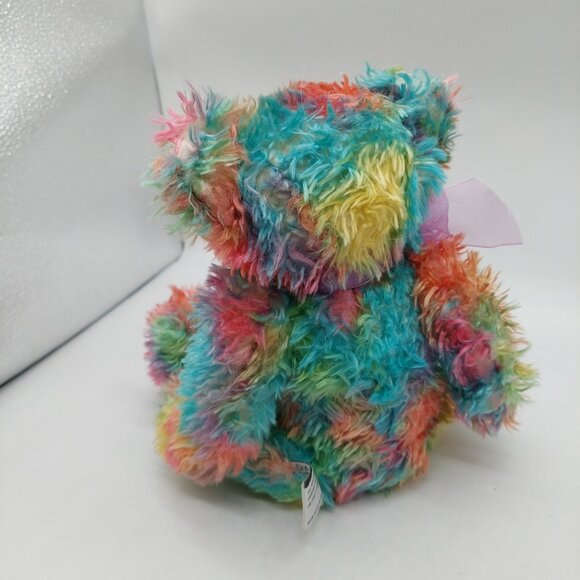 Dylan Progressive Plush Teddy Bear Tie-Dye Pastel Colorful Purple Ribbon 8" - Picture 3 of 7
